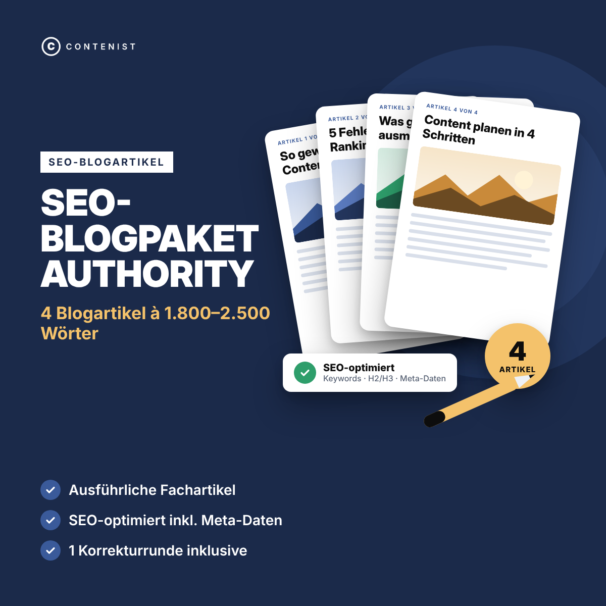 Produktbild SEO-Blogpaket Authority: 4 Blogartikel à 1.800–2.500 Wörter
