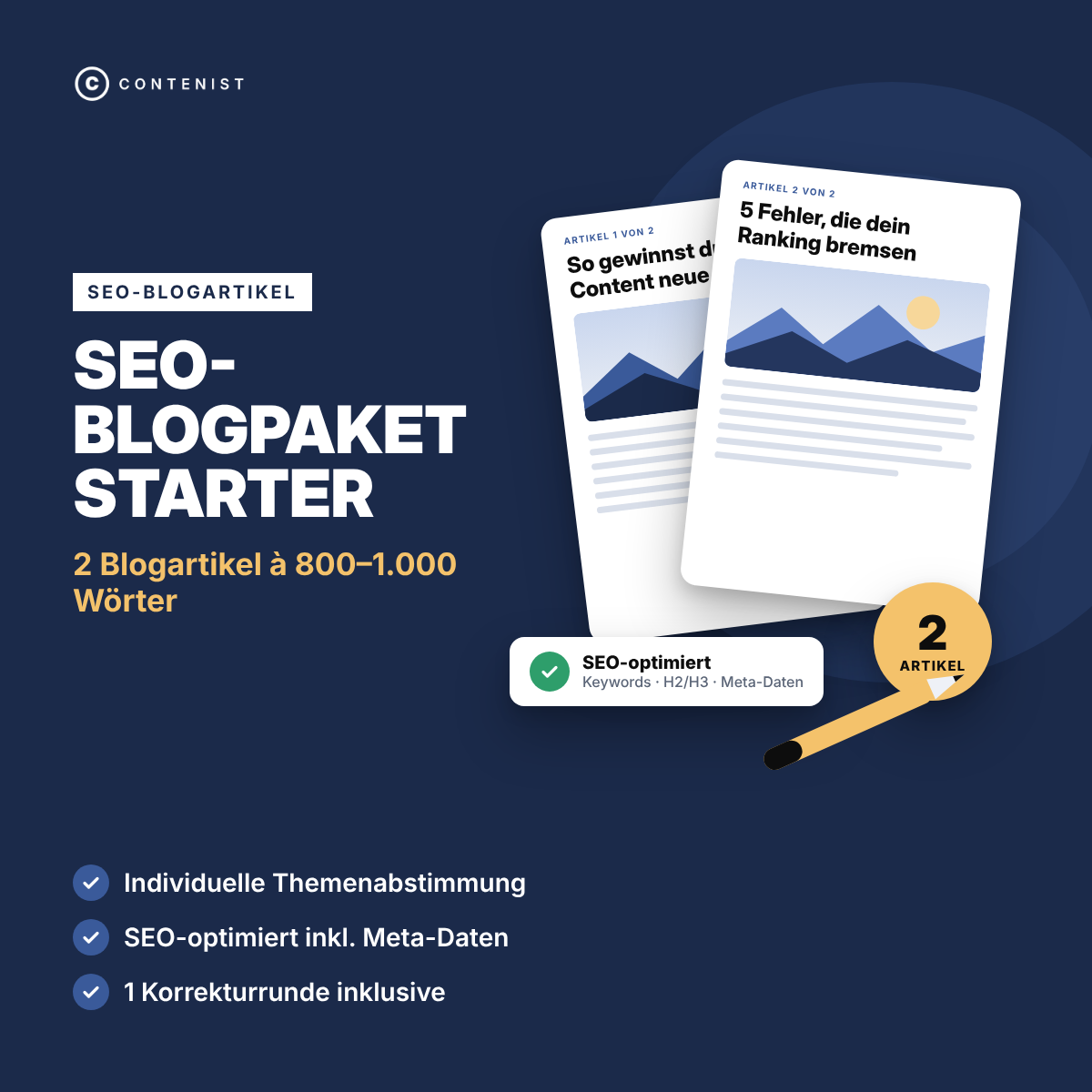 Produktbild SEO-Blogpaket Starter: 2 Blogartikel à 800–1.000 Wörter