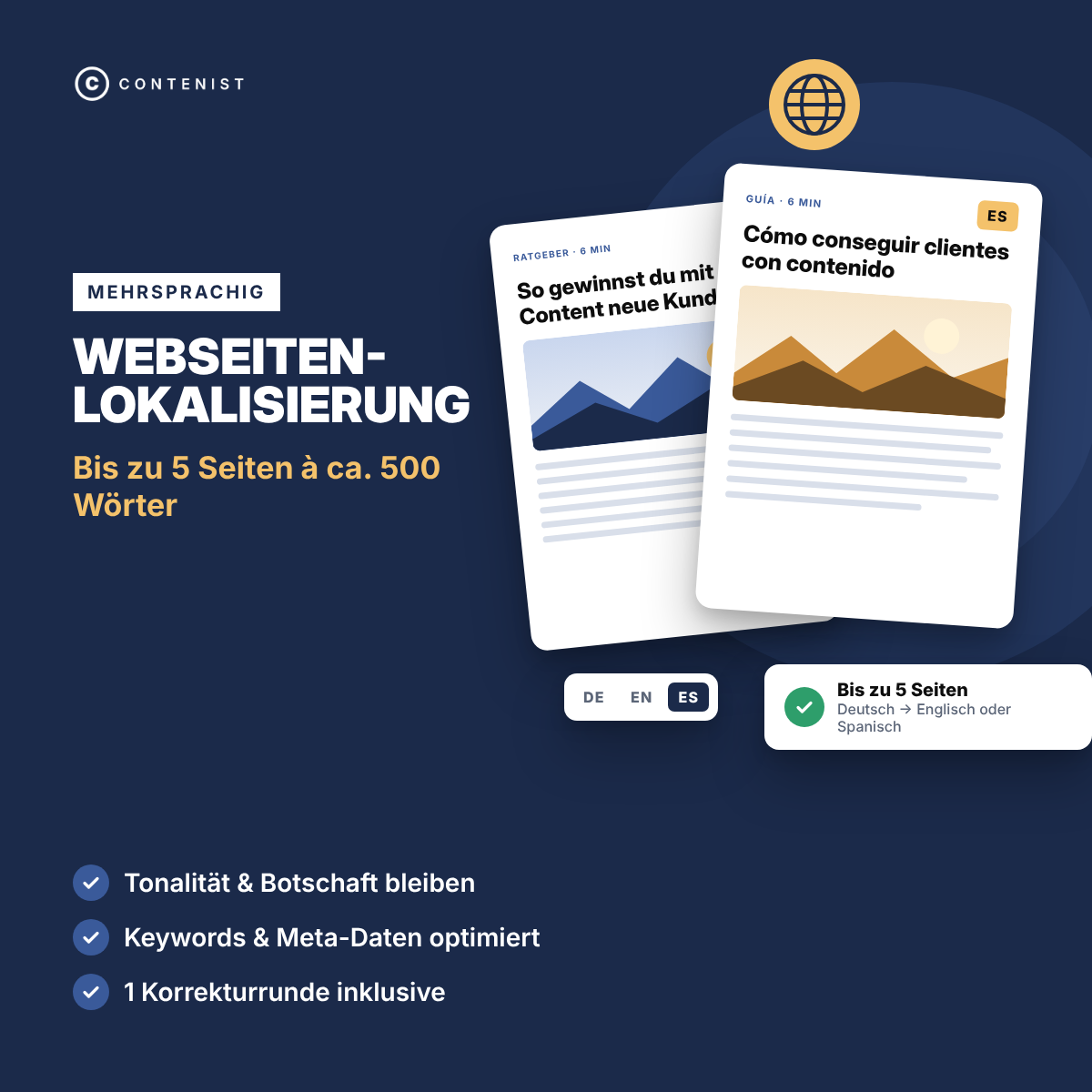 Produktbild Webseiten-Lokalisierung: Bis zu 5 Seiten à ca. 500 Wörter